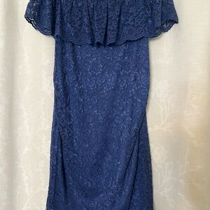 Pinkblush Maternity Blue Off-Shoulder Flutter Sleeve Sheath Midi Dress